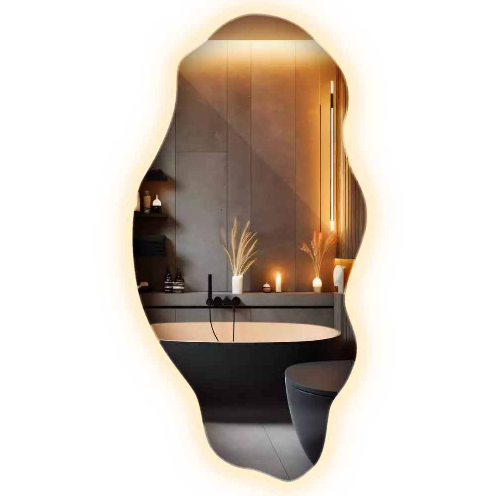 Asimetrično ogledalo z led osvetlitvijo v obliki madeža