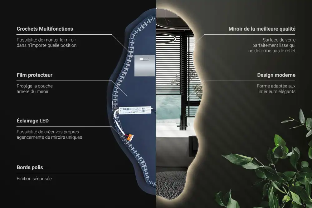 Asimetrično ogledalo z led osvetlitvijo v obliki madeža