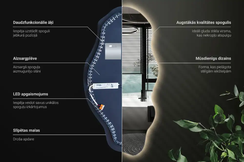 Asimetrično ogledalo z led osvetlitvijo v obliki madeža
