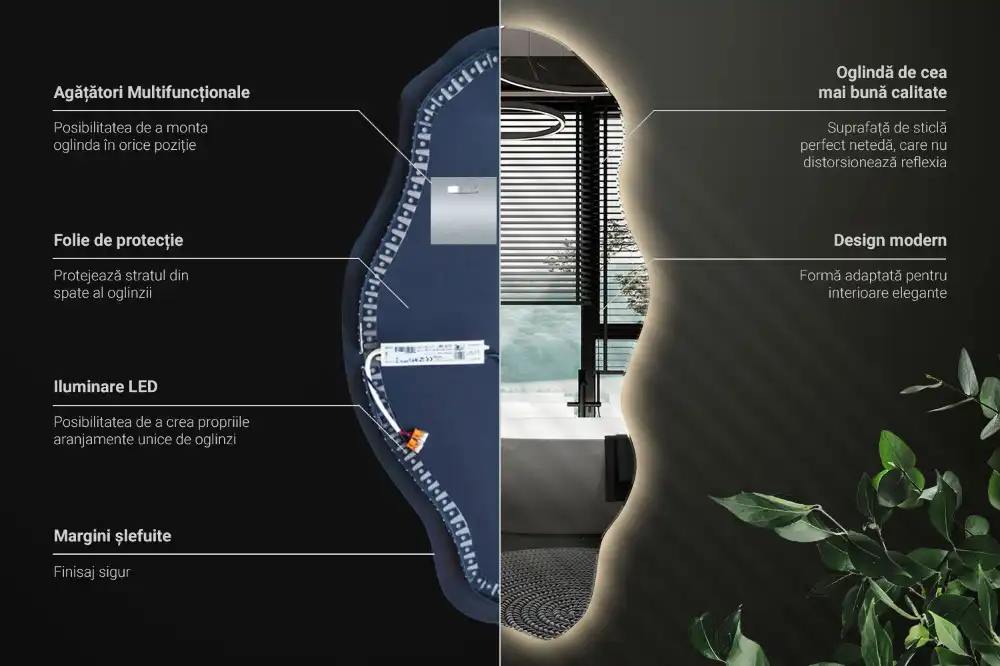 Asimetrično ogledalo z led osvetlitvijo v obliki madeža
