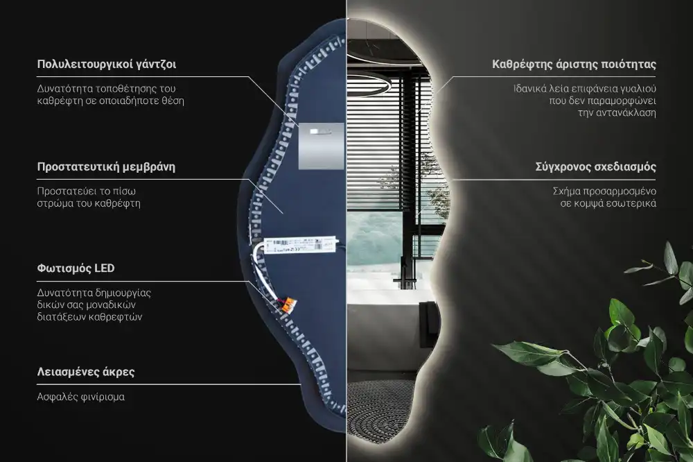 Asimetrično ogledalo z led osvetlitvijo v obliki madeža