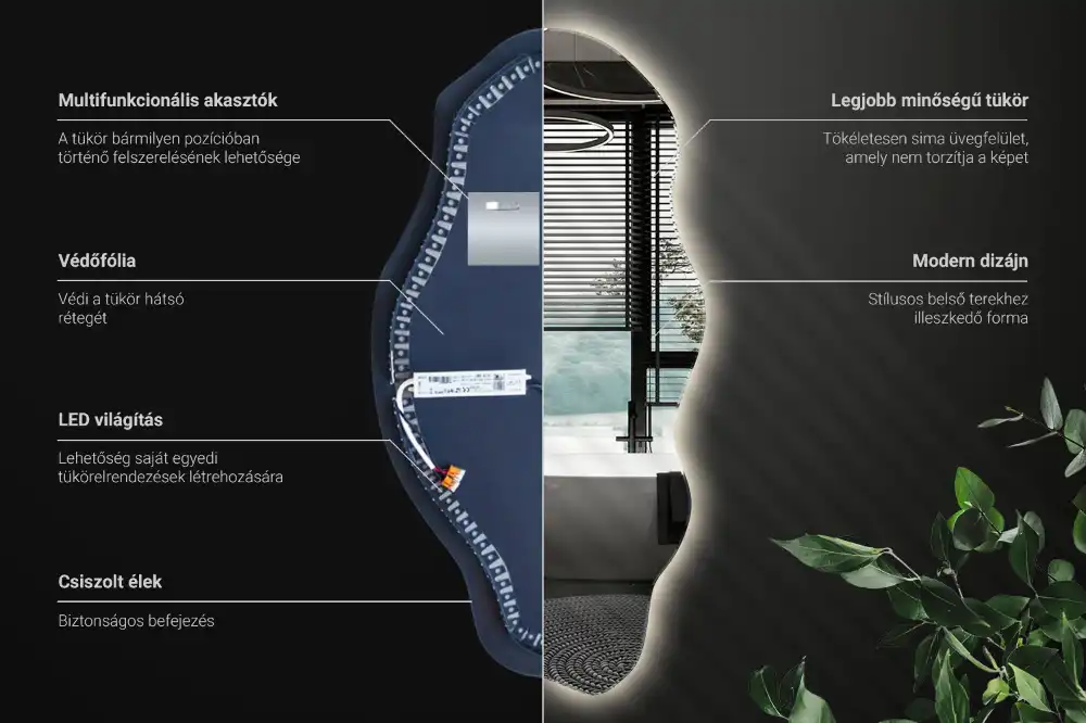 Asimetrično ogledalo z led osvetlitvijo v obliki madeža