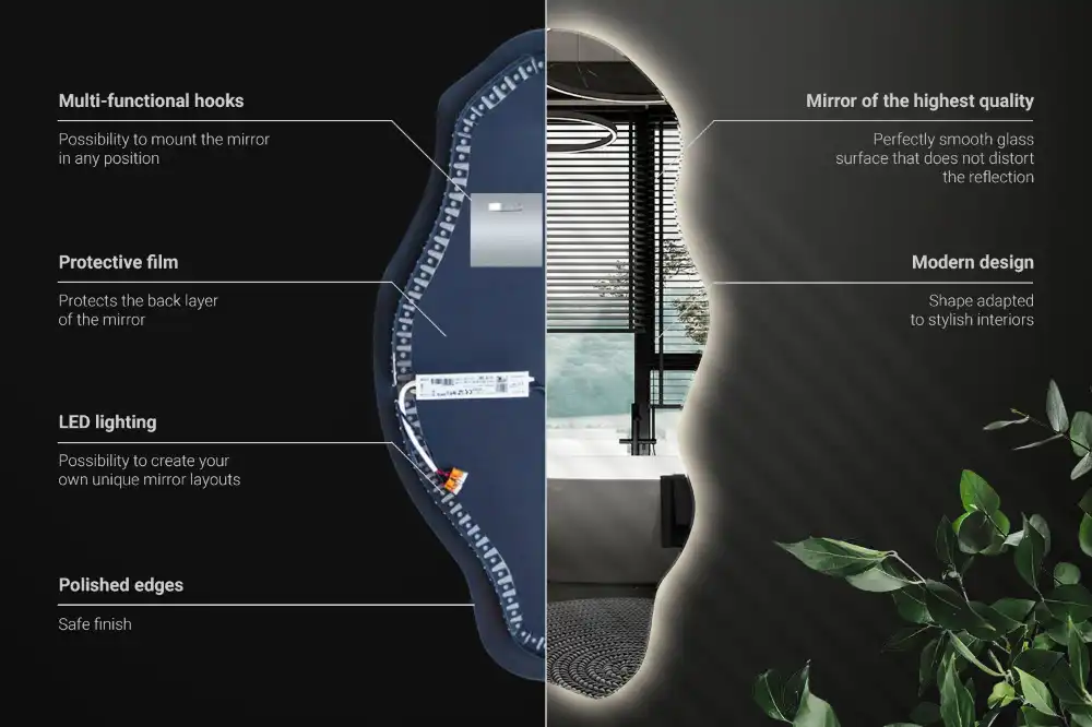 Asimetrično ogledalo z led osvetlitvijo v obliki madeža