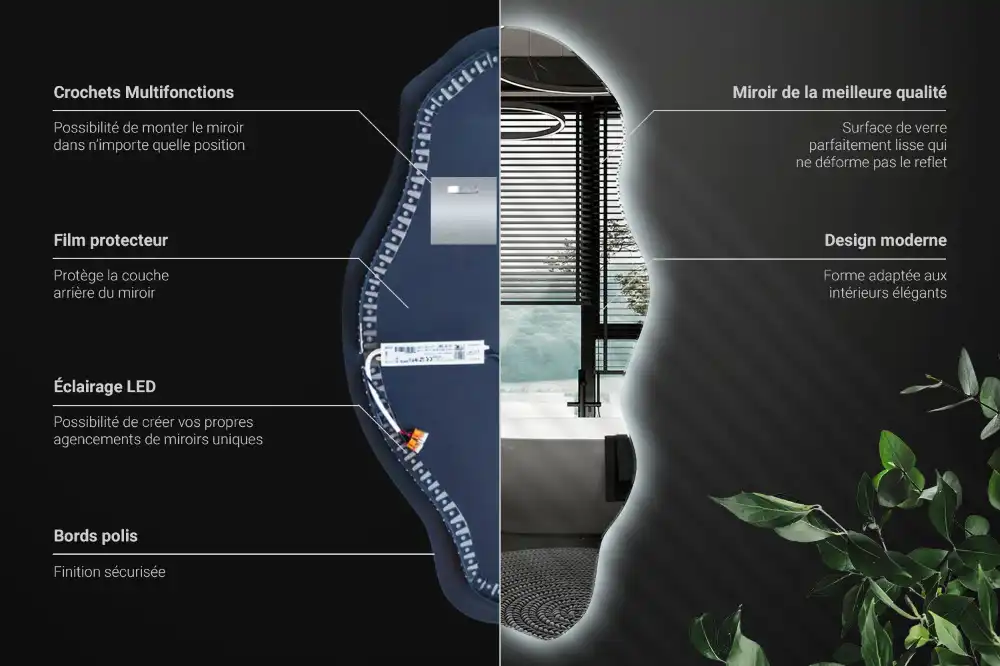 Asimetrično ogledalo z led osvetlitvijo v obliki madeža