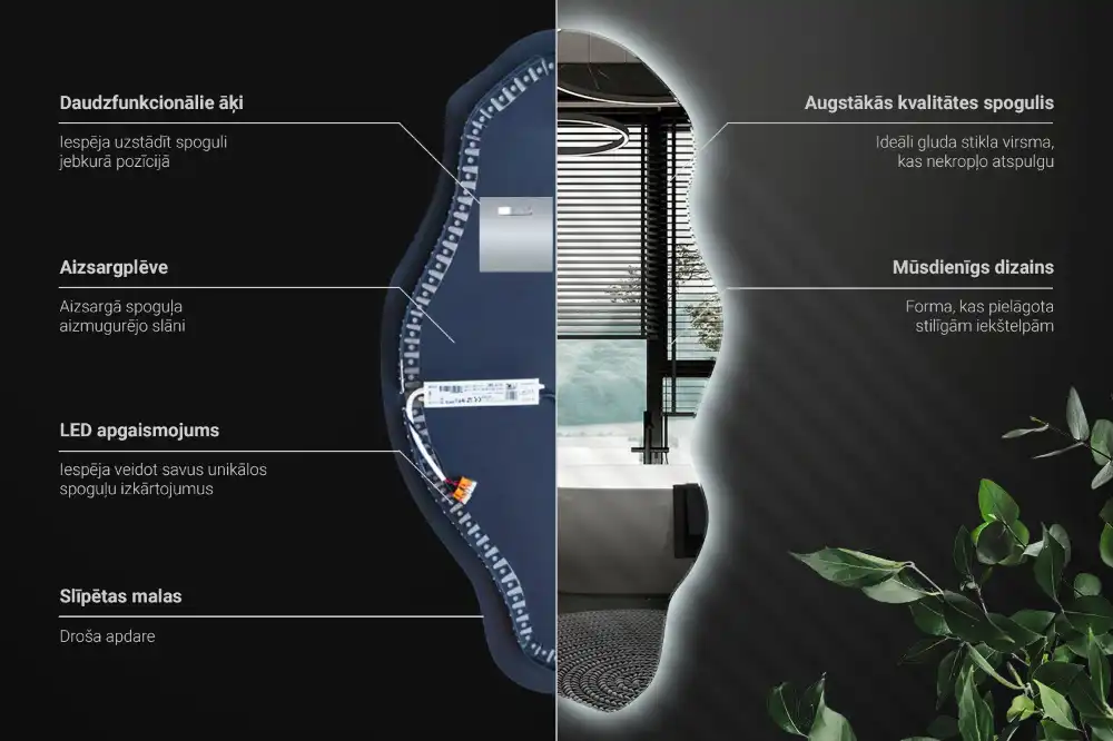 Asimetrično ogledalo z led osvetlitvijo v obliki madeža