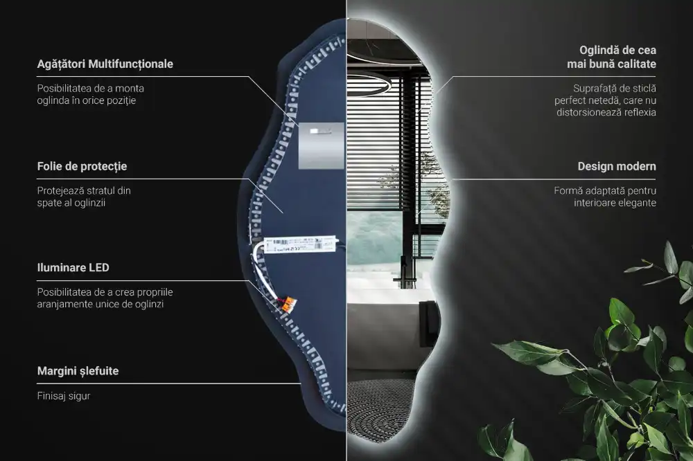 Asimetrično ogledalo z led osvetlitvijo v obliki madeža