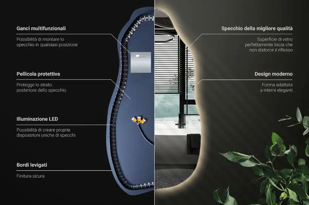 Stilsko nepravilno ogledalo z LED osvetlitvijo