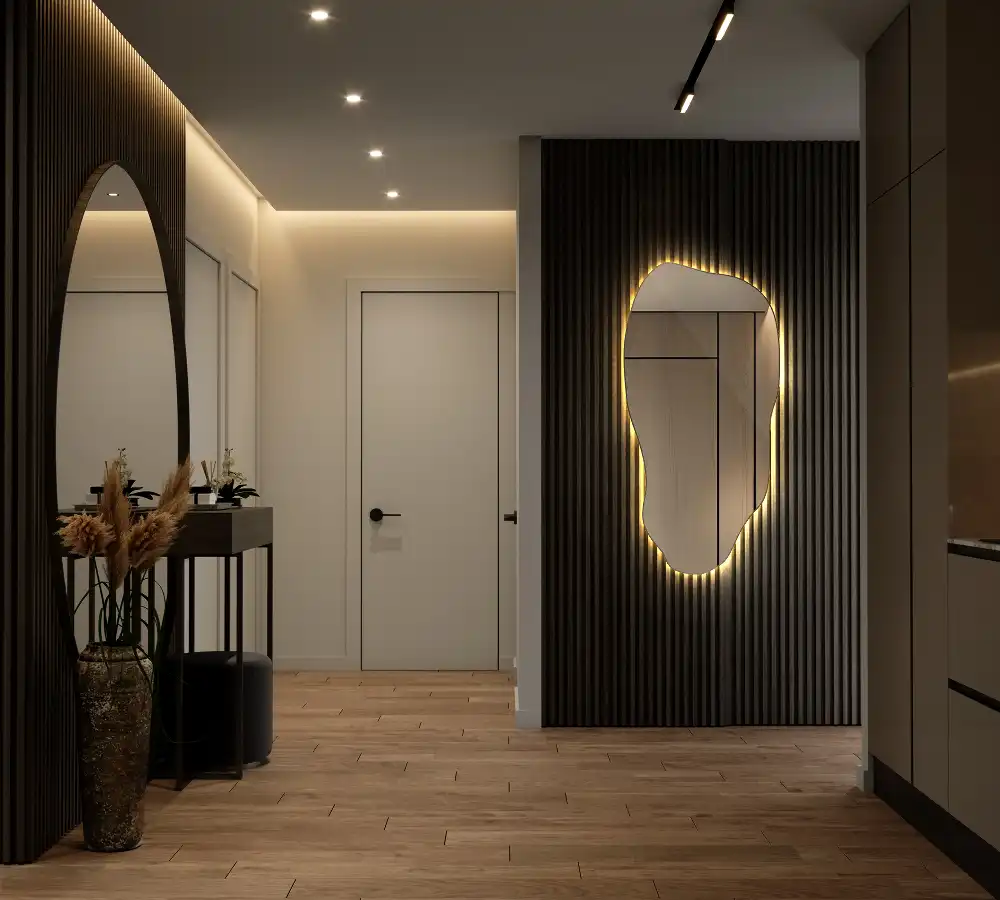 Stilsko nepravilno ogledalo z LED osvetlitvijo