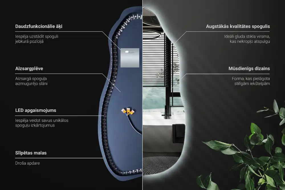 Stilsko nepravilno ogledalo z LED osvetlitvijo