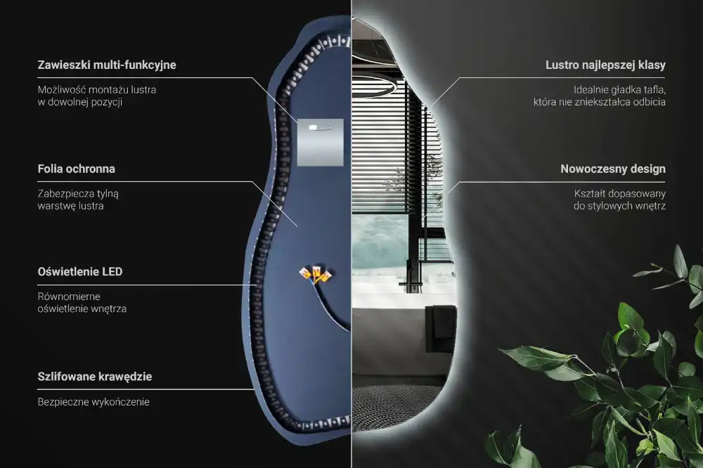 Stilsko nepravilno ogledalo z LED osvetlitvijo