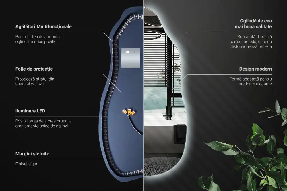 Stilsko nepravilno ogledalo z LED osvetlitvijo