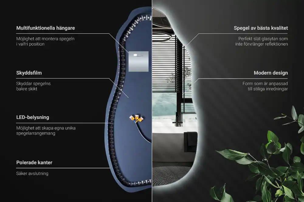 Stilsko nepravilno ogledalo z LED osvetlitvijo