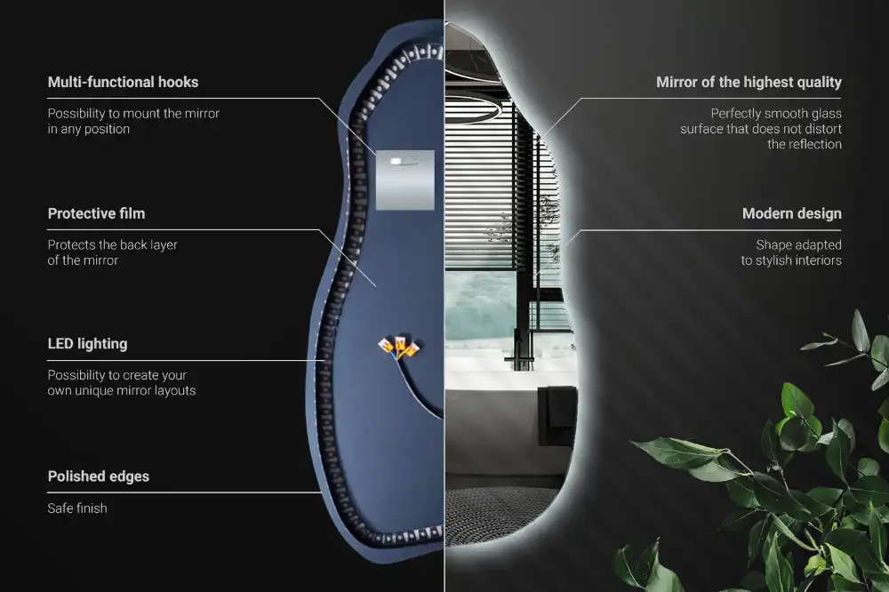 Stilsko nepravilno ogledalo z LED osvetlitvijo