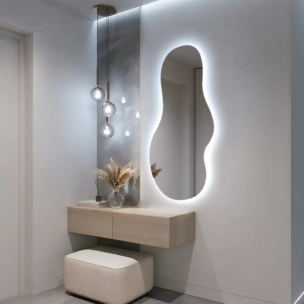 Elegantno organsko stensko ogledalo z LED osvetlitvijo