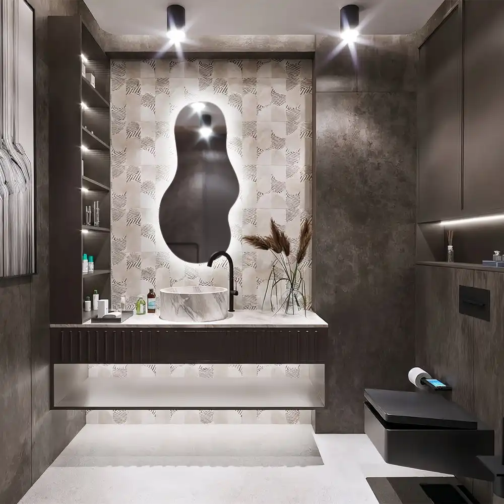 Elegantno organsko stensko ogledalo z LED osvetlitvijo