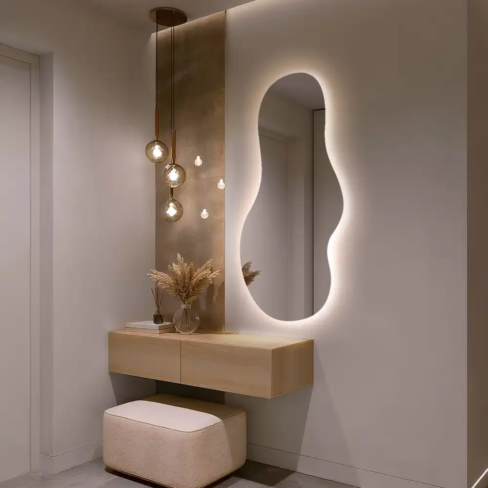 Elegantno organsko stensko ogledalo z LED osvetlitvijo