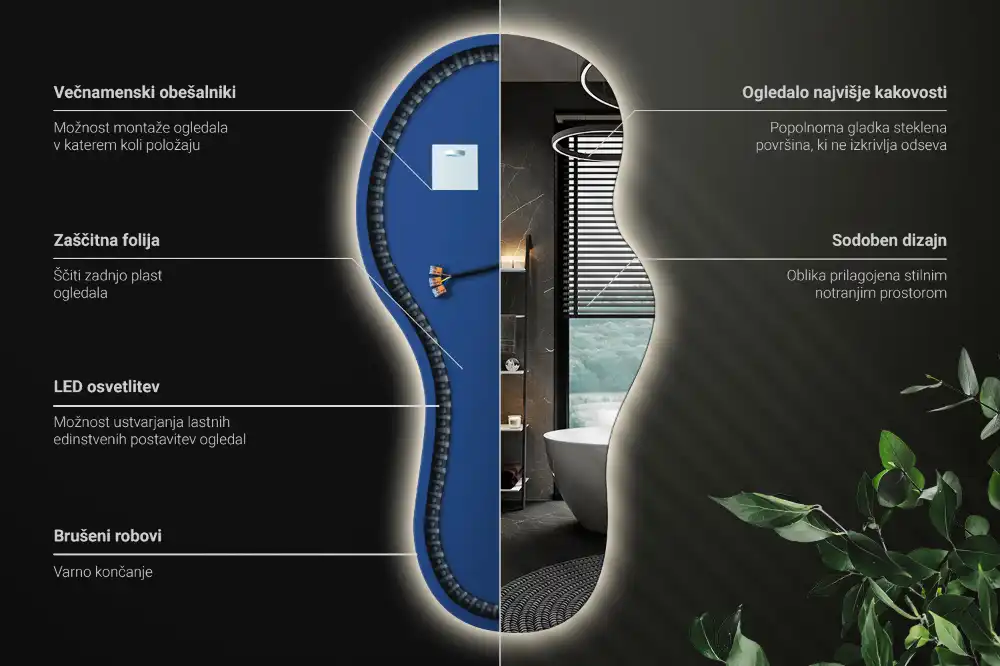 Elegantno organsko stensko ogledalo z LED osvetlitvijo