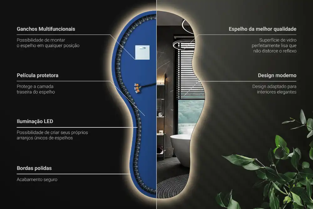 Elegantno organsko stensko ogledalo z LED osvetlitvijo