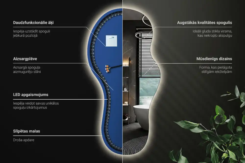 Elegantno organsko stensko ogledalo z LED osvetlitvijo
