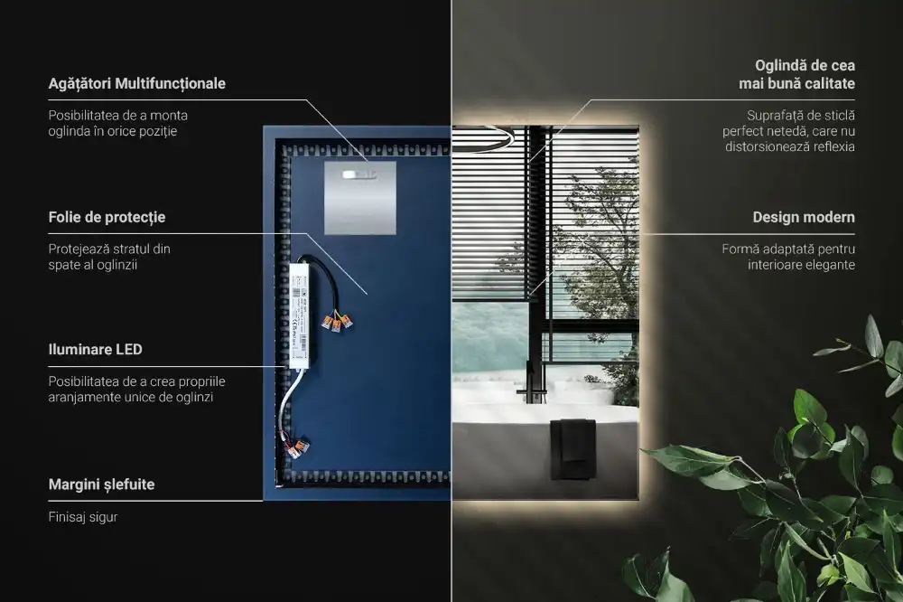 Kvadratno ogledalo z LED osvetlitvijo