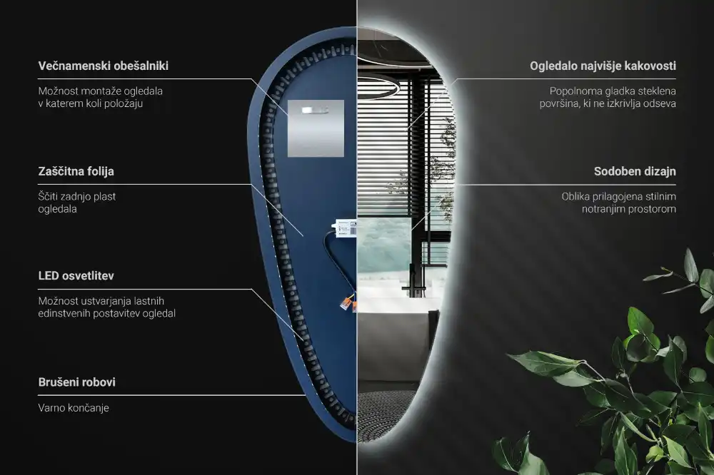 LED ogledalo v obliki kapljice