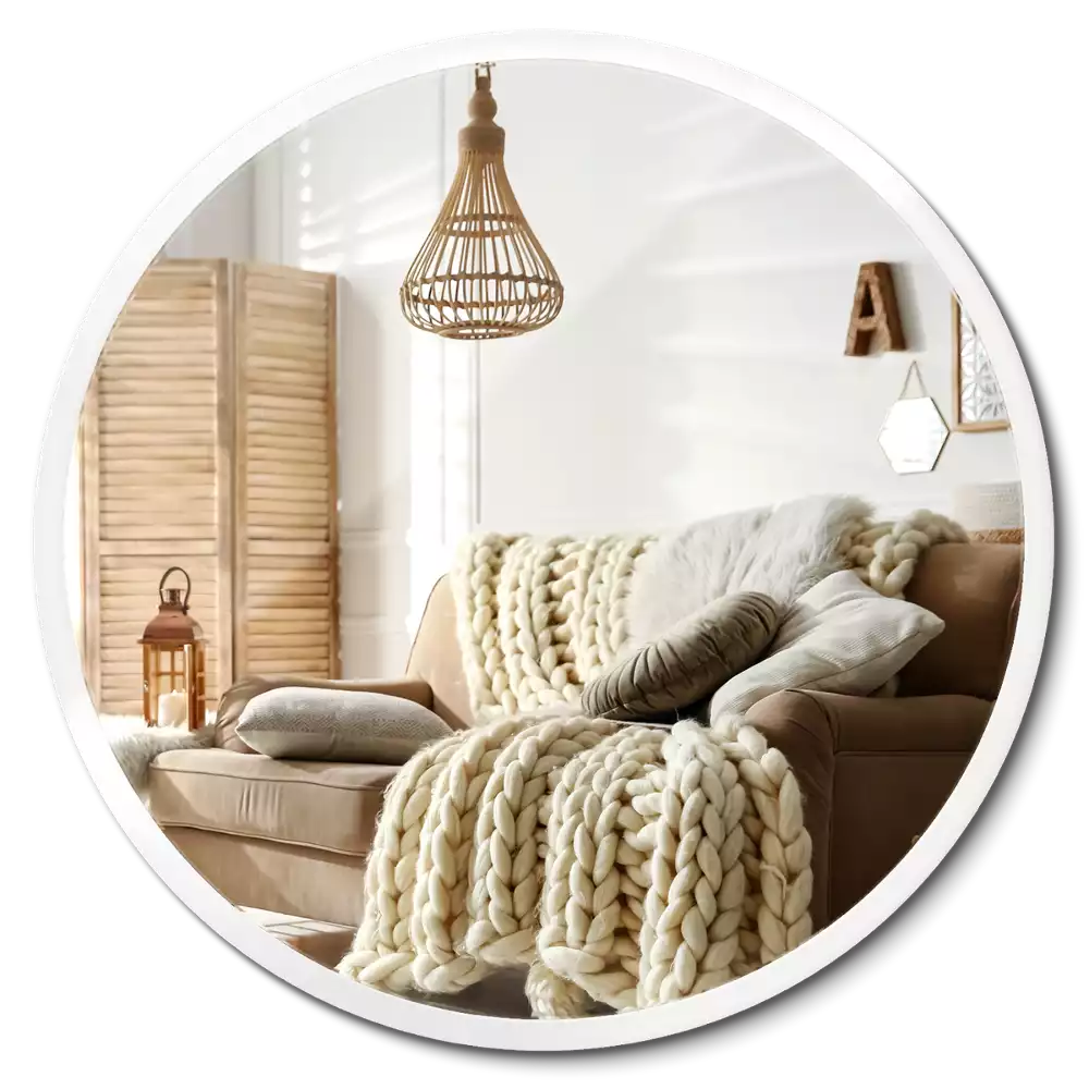 Okroglo ogledalo z belo okvirjem