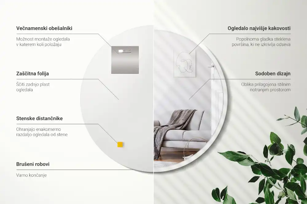 Okroglo ogledalo z belo okvirjem