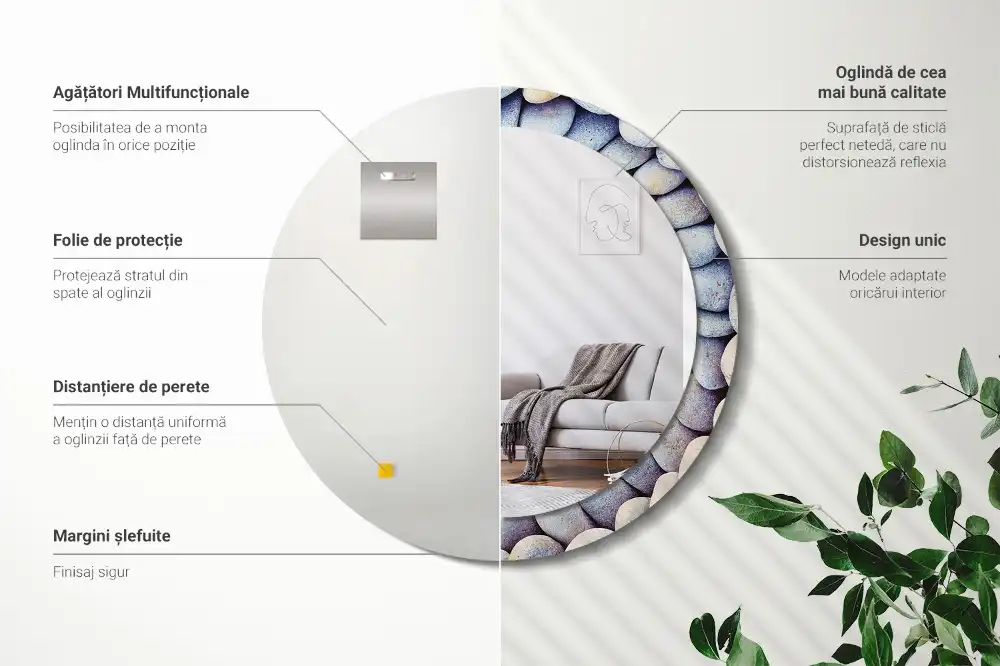 Tiskano okroglo ogledalo Krog morskih kamnov