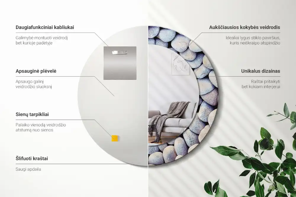 Tiskano okroglo ogledalo Krog morskih kamnov