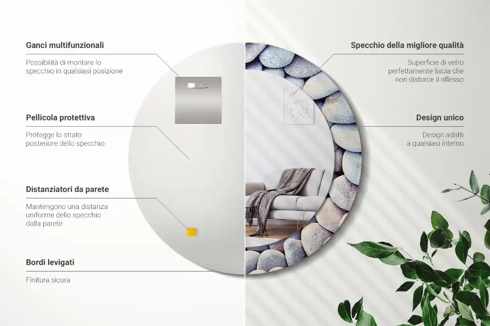 Tiskano okroglo ogledalo Krog morskih kamnov