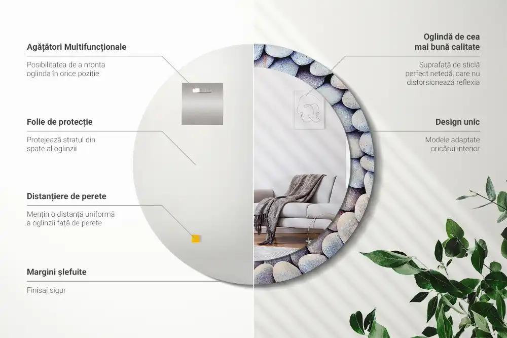 Tiskano okroglo ogledalo Krog morskih kamnov