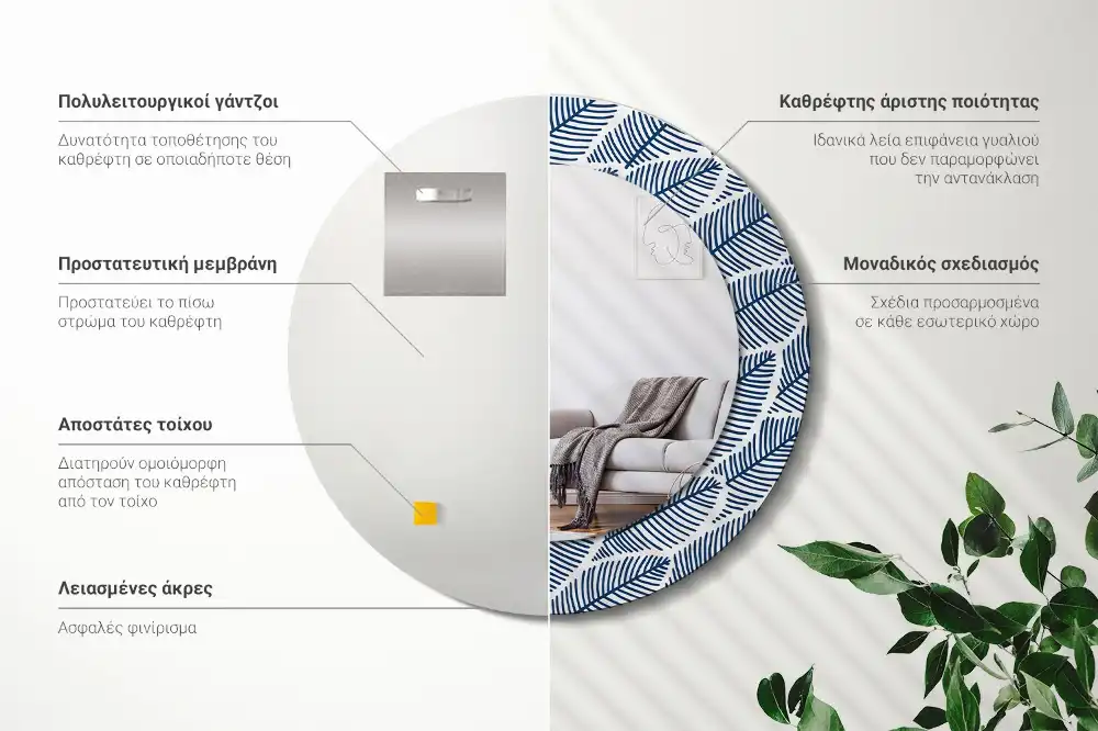 Okroglo okrasno ogledalo Listi