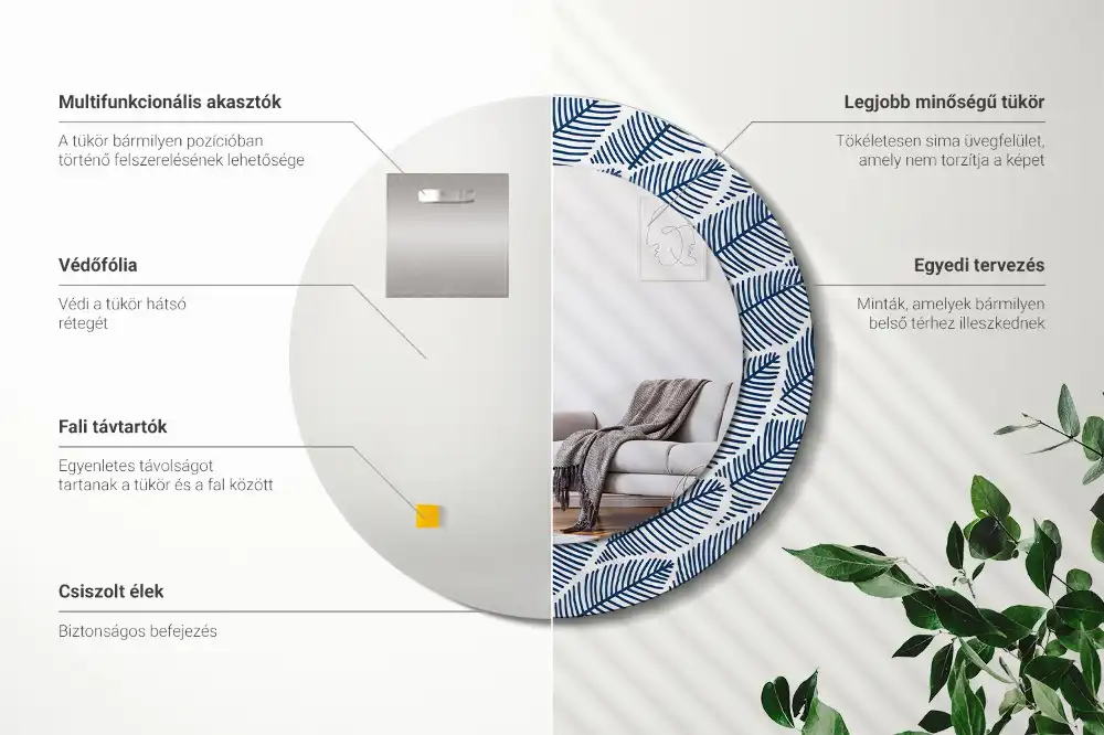 Okroglo okrasno ogledalo Listi