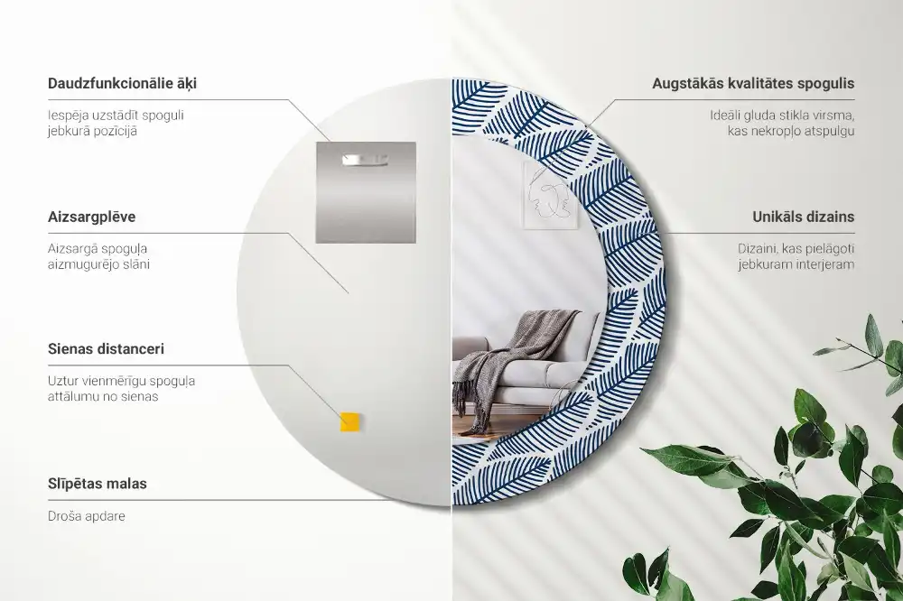 Okroglo okrasno ogledalo Listi