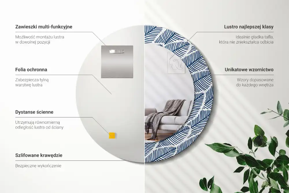 Okroglo okrasno ogledalo Listi