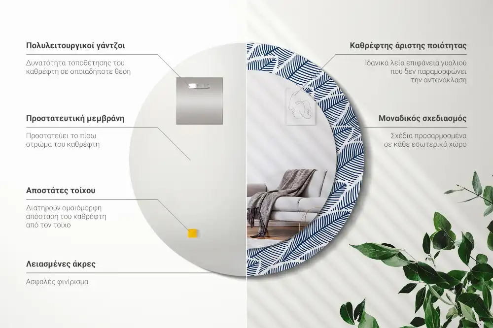 Okroglo okrasno ogledalo Listi