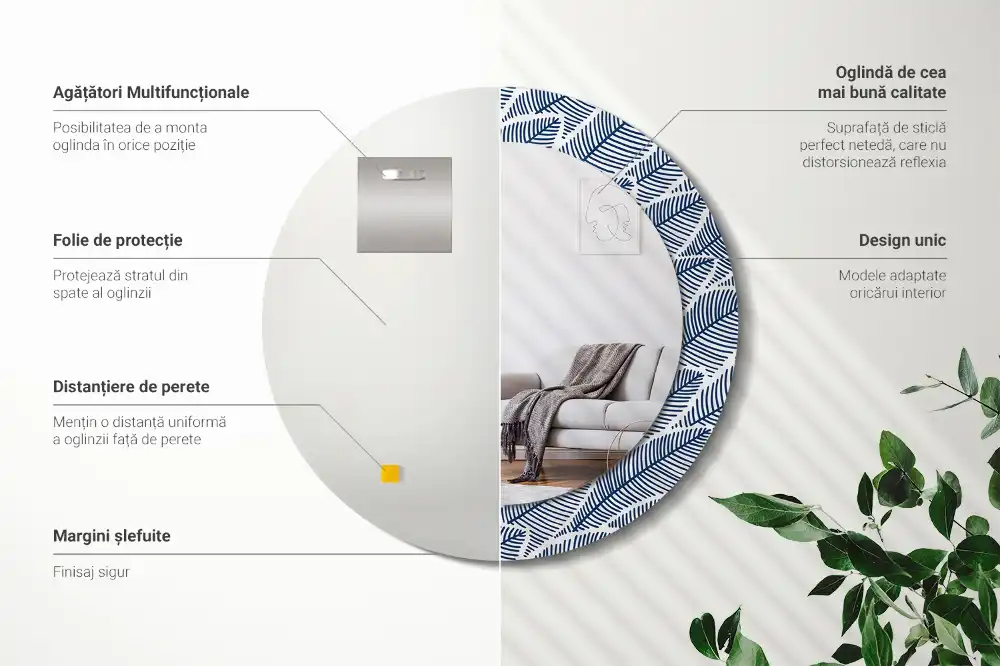 Okroglo okrasno ogledalo Listi