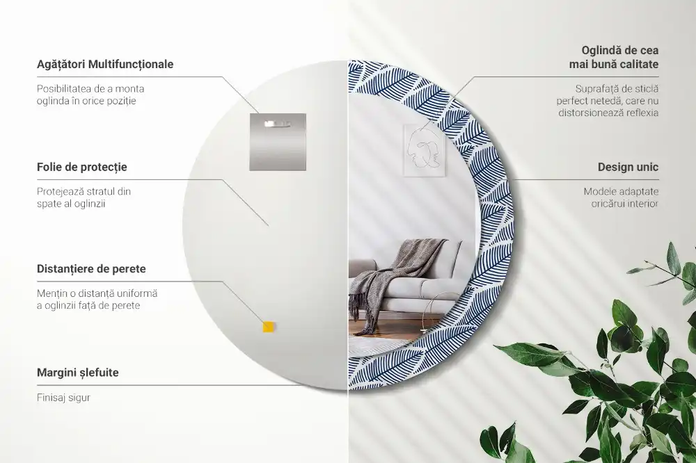 Okroglo okrasno ogledalo Listi