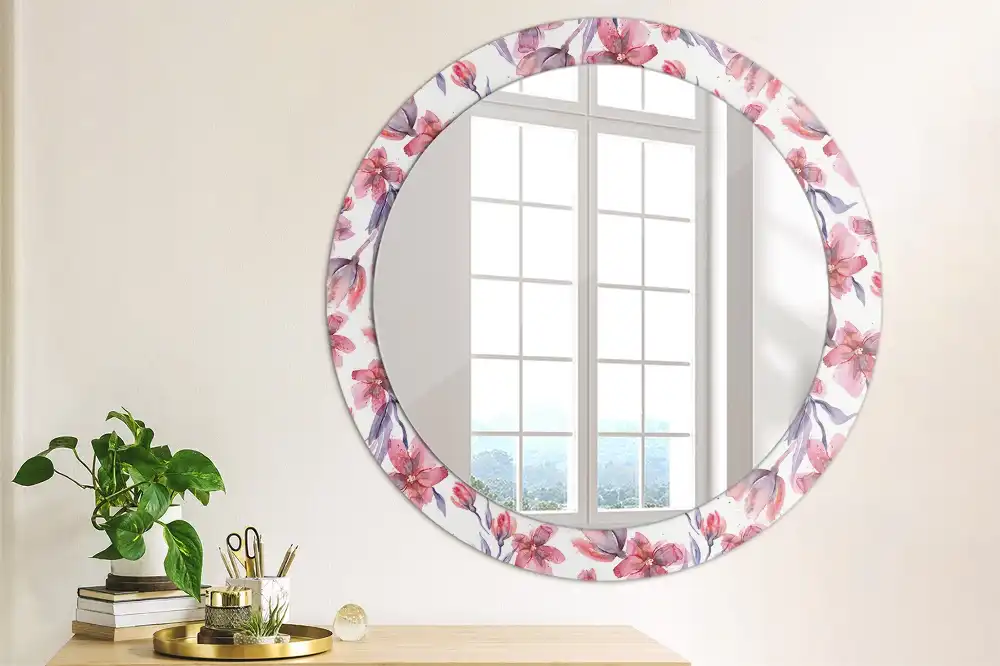Okroglo stensko okrasno ogledalo Akvarelne rože