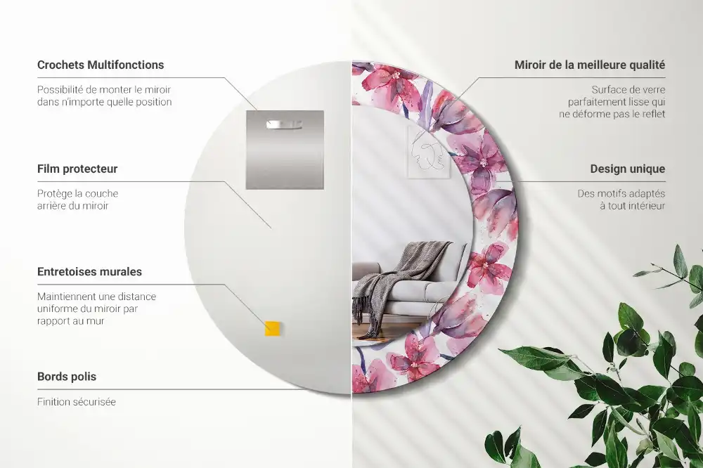 Okroglo stensko okrasno ogledalo Akvarelne rože