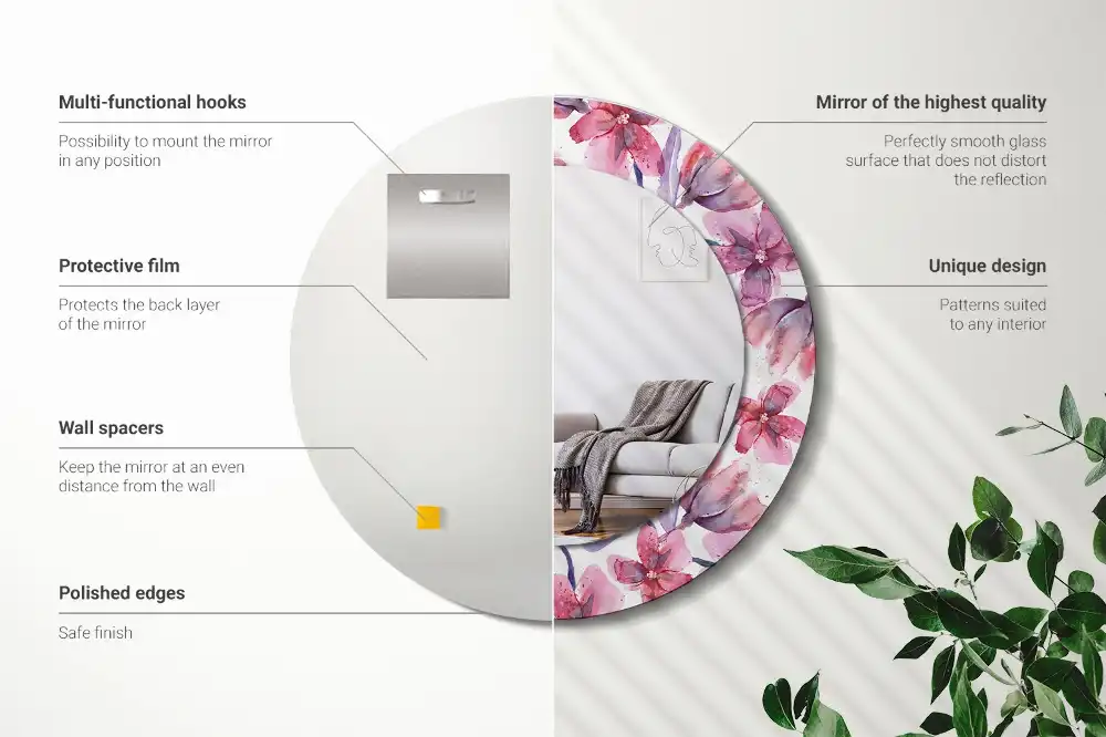 Okroglo stensko okrasno ogledalo Akvarelne rože