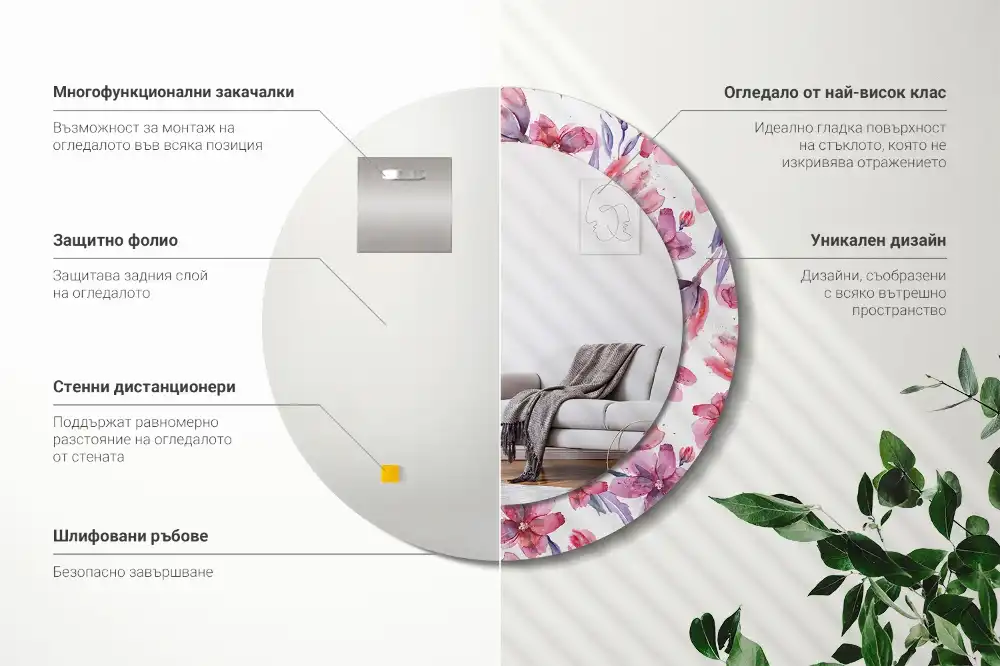 Okroglo stensko okrasno ogledalo Akvarelne rože