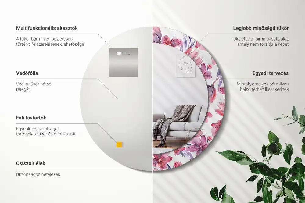 Okroglo stensko okrasno ogledalo Akvarelne rože