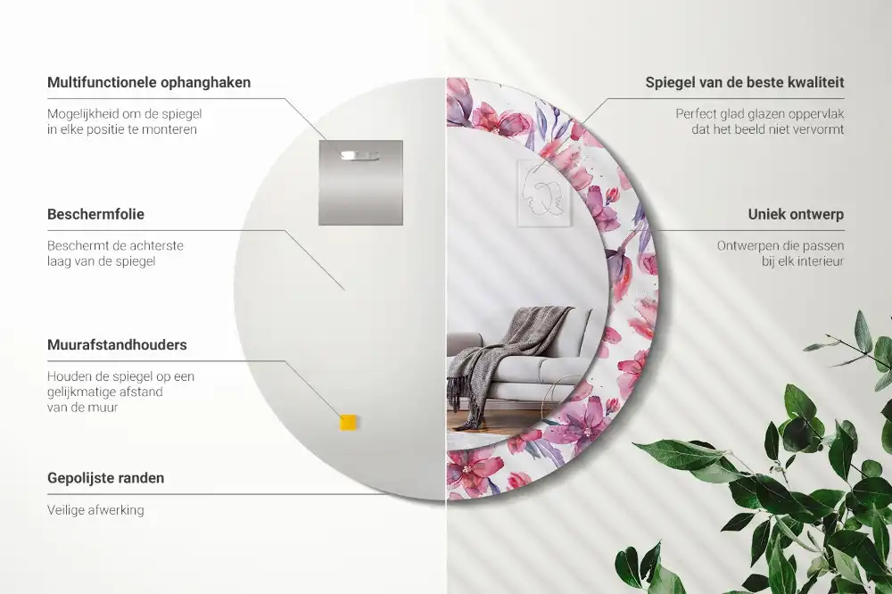 Okroglo stensko okrasno ogledalo Akvarelne rože