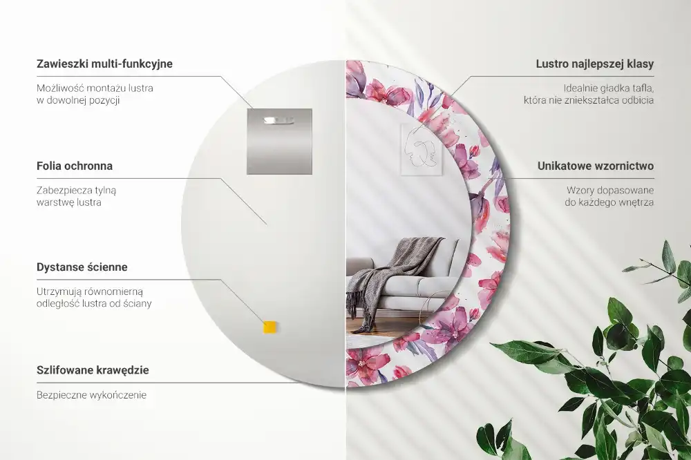 Okroglo stensko okrasno ogledalo Akvarelne rože