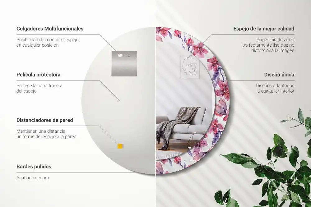 Okroglo stensko okrasno ogledalo Akvarelne rože