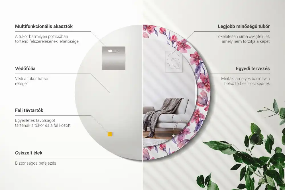 Okroglo stensko okrasno ogledalo Akvarelne rože