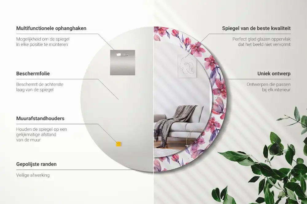 Okroglo stensko okrasno ogledalo Akvarelne rože