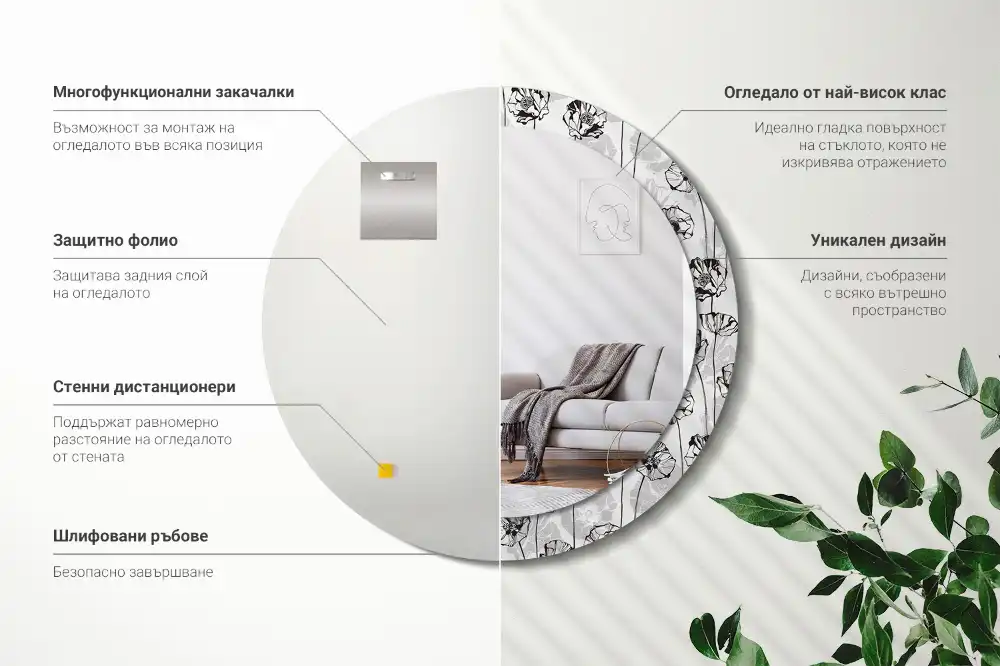 Okroglo stensko okrasno ogledalo Makov cvet