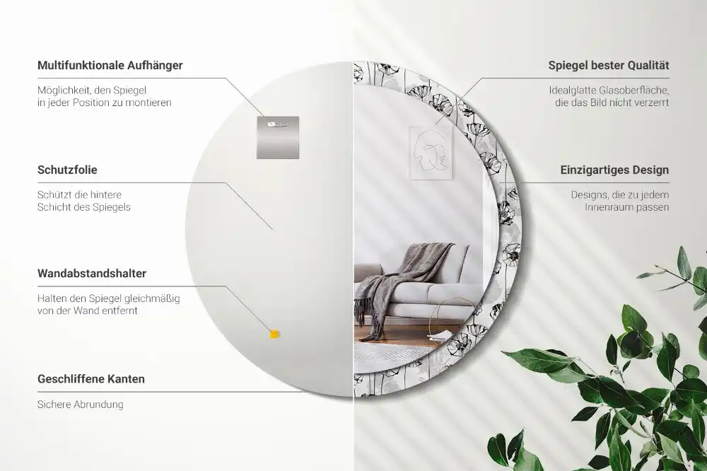 Okroglo stensko okrasno ogledalo Makov cvet